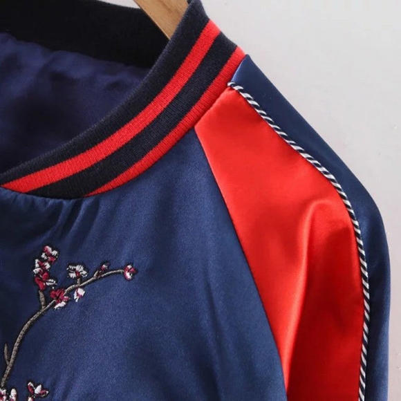 🎀NEW Unisex Satin Baseball Crane Embroidered  Streetwear Outerwear Jacket - Picture 5 of 14